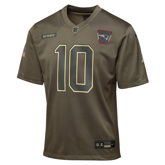 New England Patriots Drake Maye Olive 2025 Salute to Service Game Jersey NFL