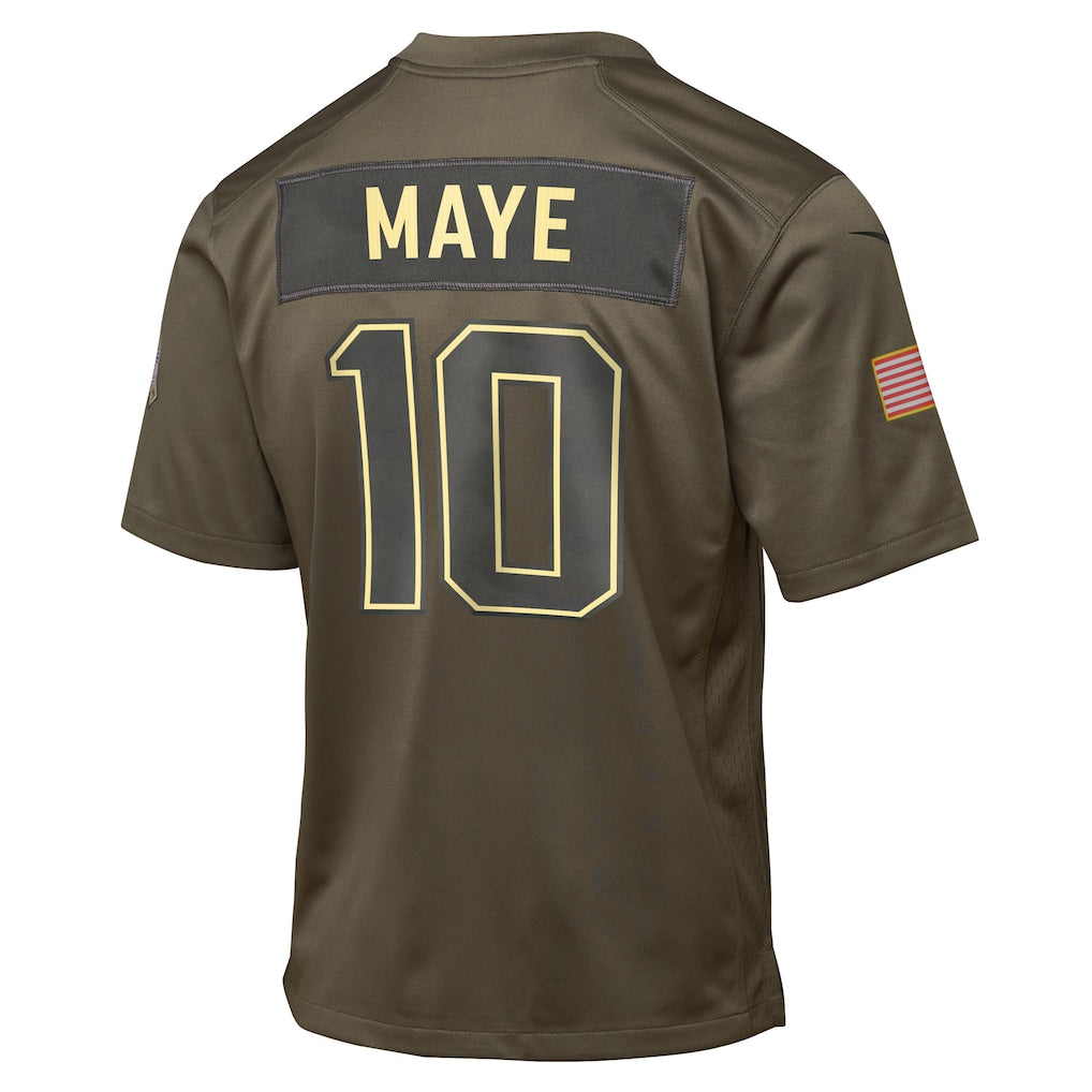 New England Patriots Drake Maye Olive 2025 Salute to Service Game Jersey NFL