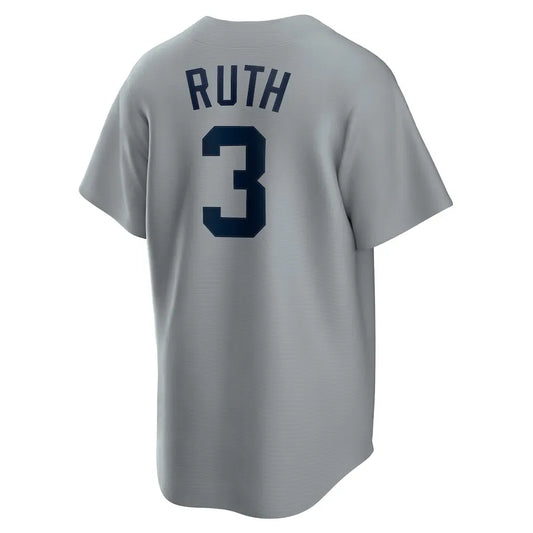 Jersey MLB New York Yankees Away Cooperstown Collection Fan Version Men's Gray Babe Ruth 3