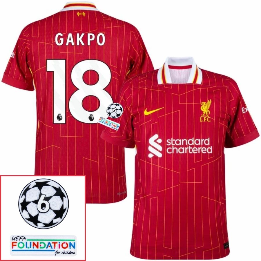 Liverpool Home 2024/25 Patches UCL UEFA Foundation (Official Printing)