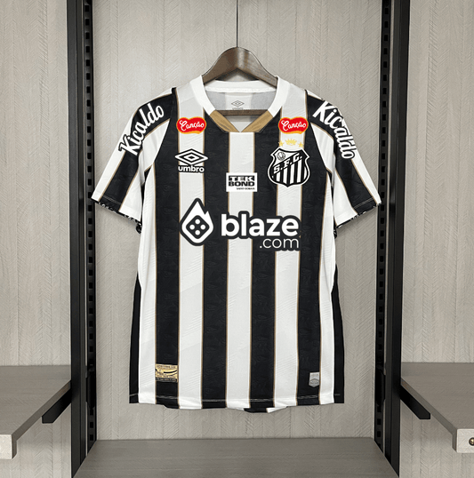 Camisa do Santos I 24/25 preta e branca - Com patrocinios (Neymar JR 10 Incluso) - DA Sports Oficial