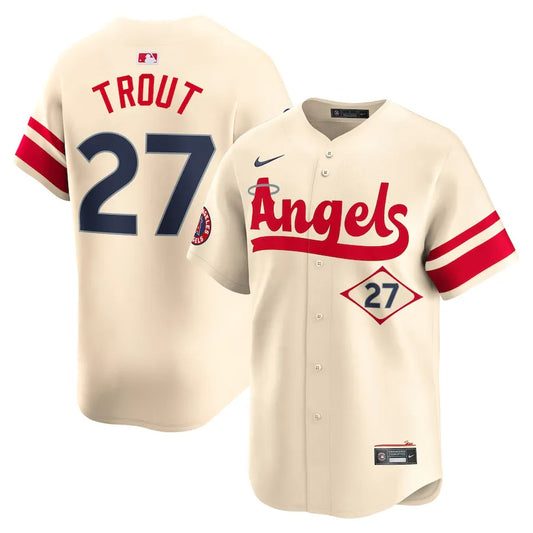Jersey MLB Los Angeles Angels Cream City Connect Fan Version Men's Beige Mike Trout 27