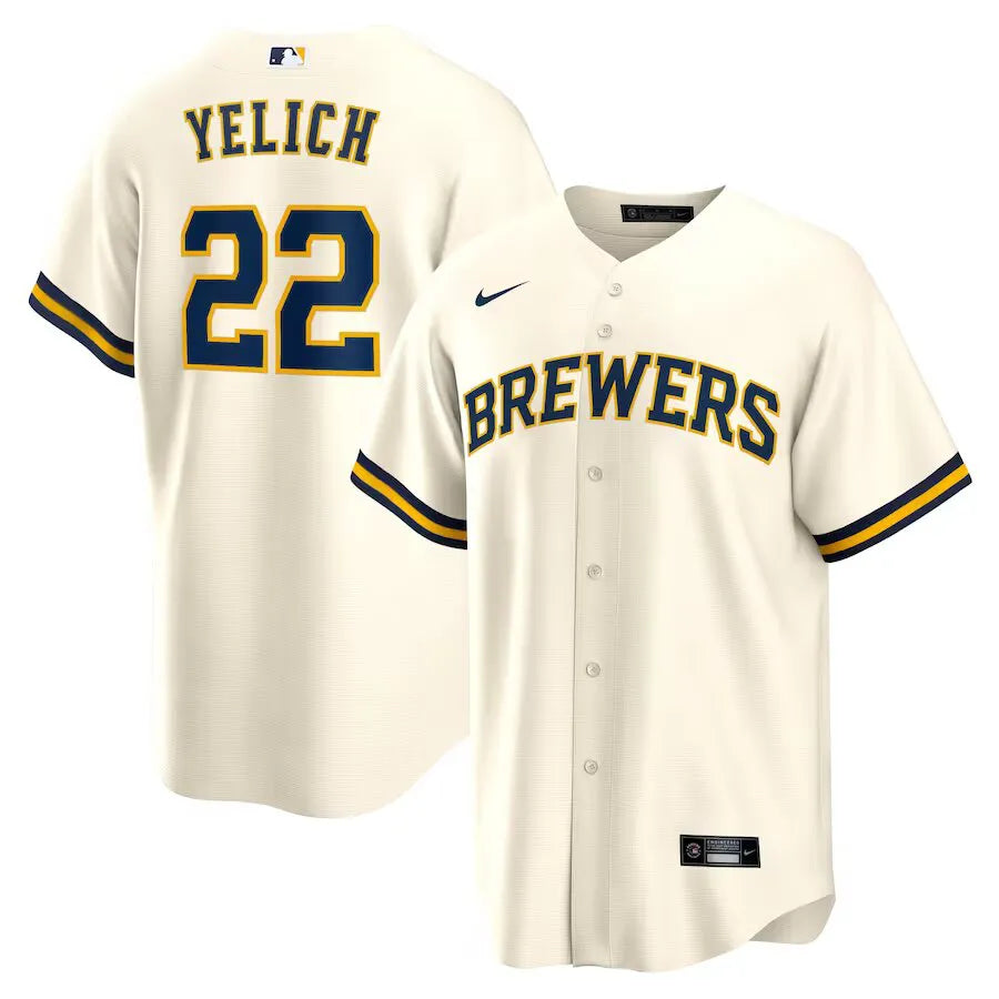 Jersey MLB Milwaukee Brewers Home Fan Version Men's Beige Christian Yelich 22
