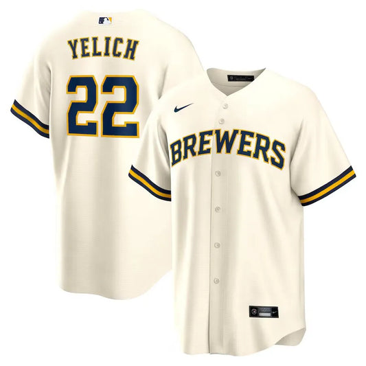 Jersey MLB Milwaukee Brewers Home Fan Version Men's Beige Christian Yelich 22