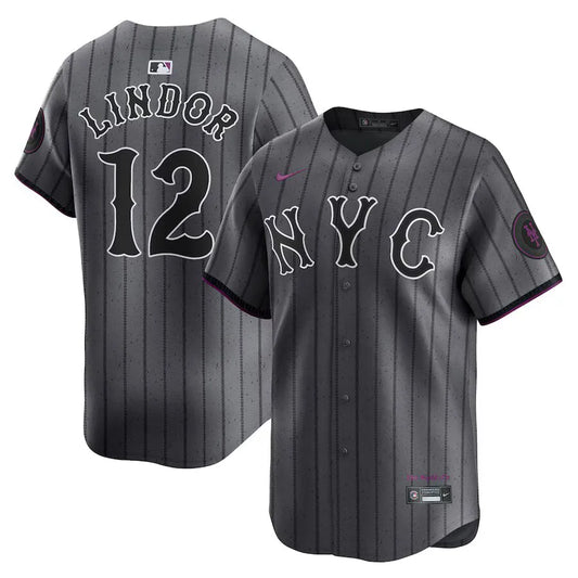 Jersey MLB New York Mets Graphite Fan Version Men's Francisco Lindor 12 Grafite
