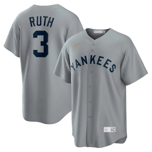 Jersey MLB New York Yankees Away Cooperstown Collection Fan Version Men's Gray Babe Ruth 3