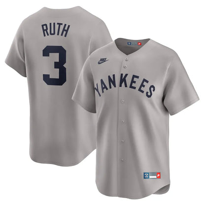 Jersey MLB New York Yankees Away Throwback Cooperstown Collection Limited Fan Version Men's Gray Babe Ruth 3