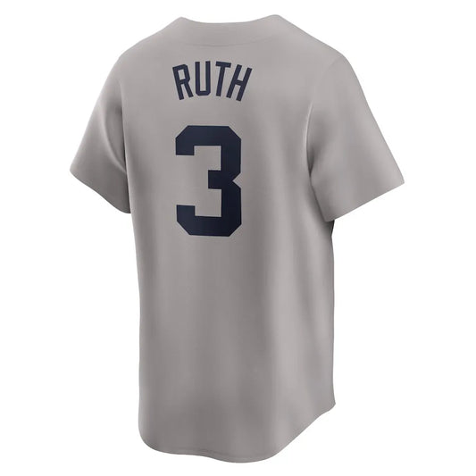 Jersey MLB New York Yankees Away Throwback Cooperstown Collection Limited Fan Version Men's Gray Babe Ruth 3